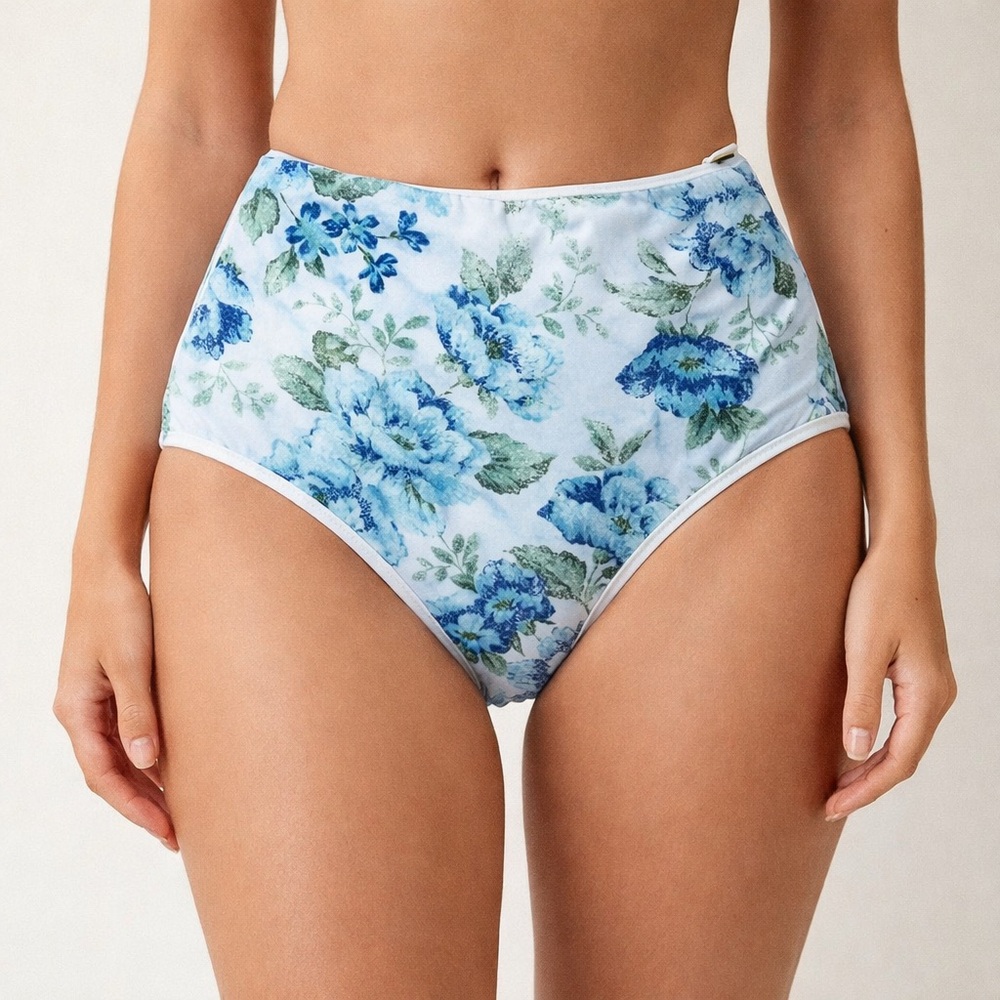American Eagle Bikini Bottom High Waist Floral Blue Green Size XL NWT